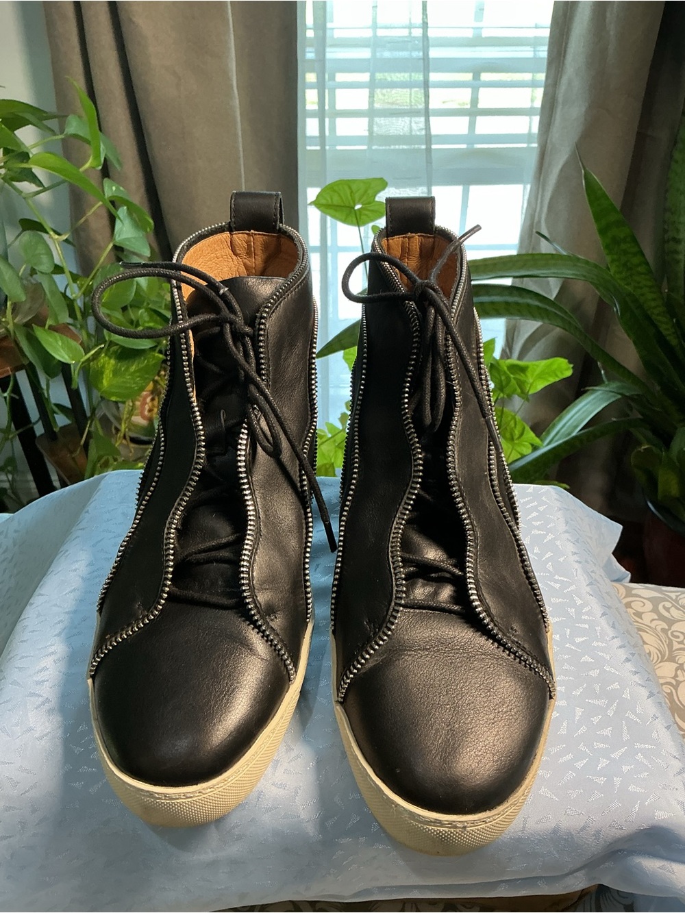 Frye Black Leather High-Top Sneakers with Cream Sole